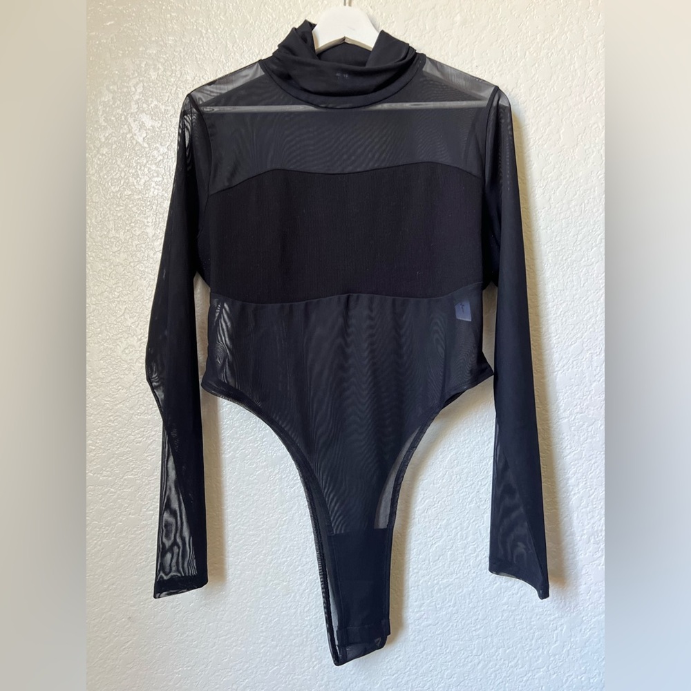 Black Sheer Long Sleeve Bodysuit